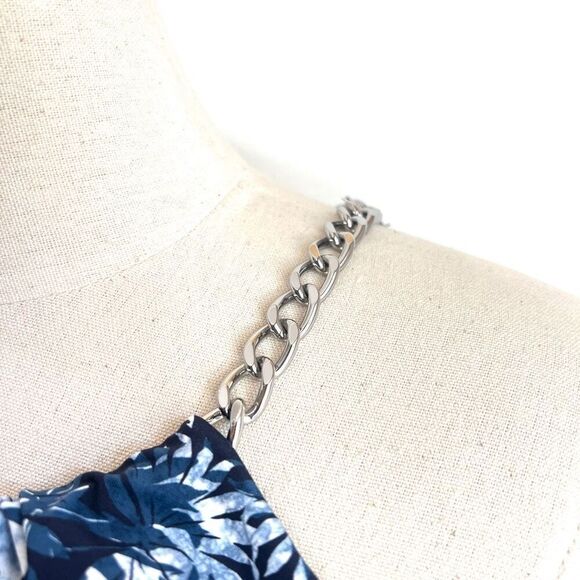 Michael Kors Palm Mix High-Neck Blouson Tankini Top Navy Small - Picture 5 of 16